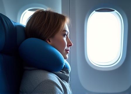 Travel pillow in use