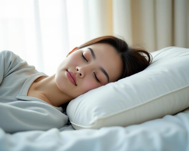 A woman sleeping peacefully on a premium pillow