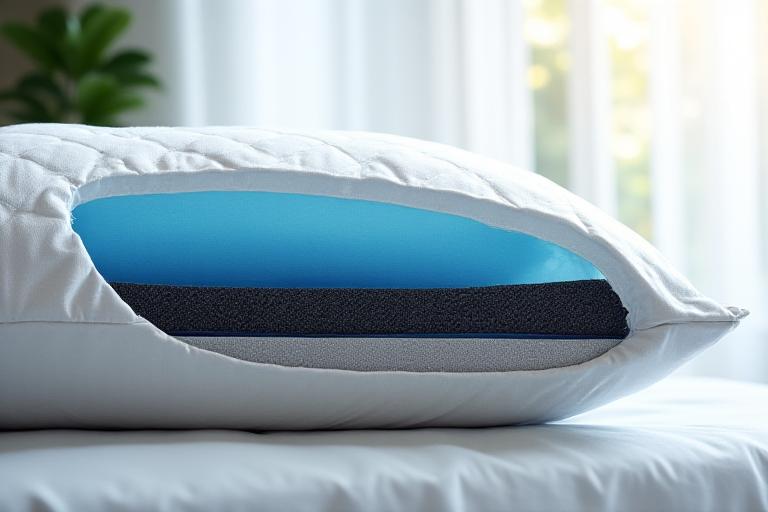 Cross section of pillow layers showing foam and gel